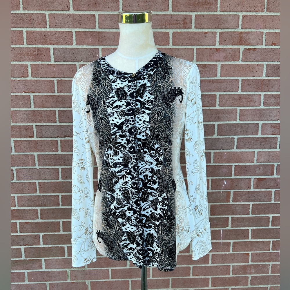 Dana Buchman Women's Floral Multicolor Long Sleeves Button Down Blouse Size M